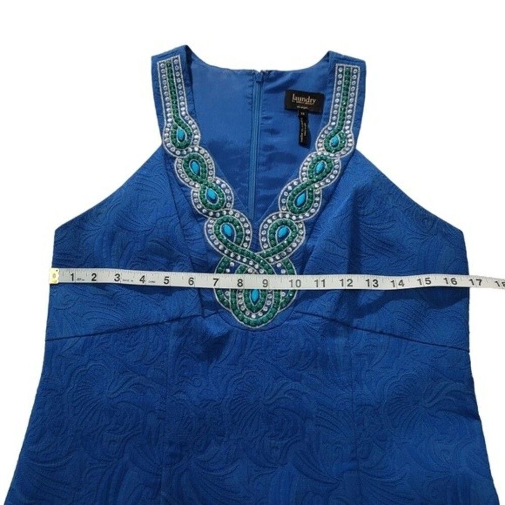 Laundry By Shelli Segal Jacquard Jewel Embellished Sheath Dress Sz 10 - Picture 8 of 11